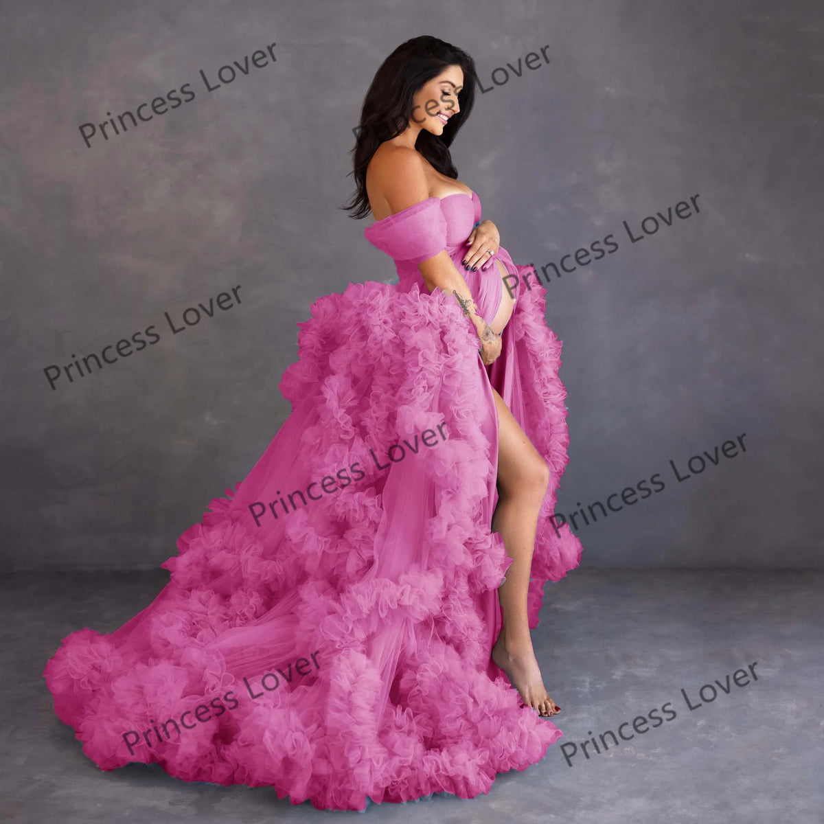 Tiered Tulle Off-Shoulder Prom Dress