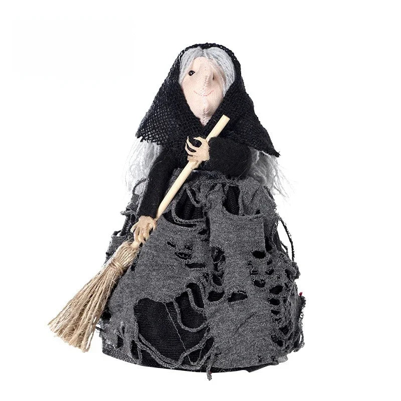 Halloween Tabletop Witch with Broom – Black or Orange