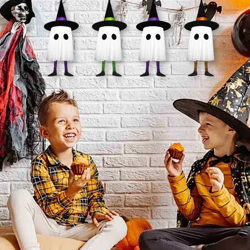 Light-Up Hanging Halloween Ghost with Witch Hat – One Piece
