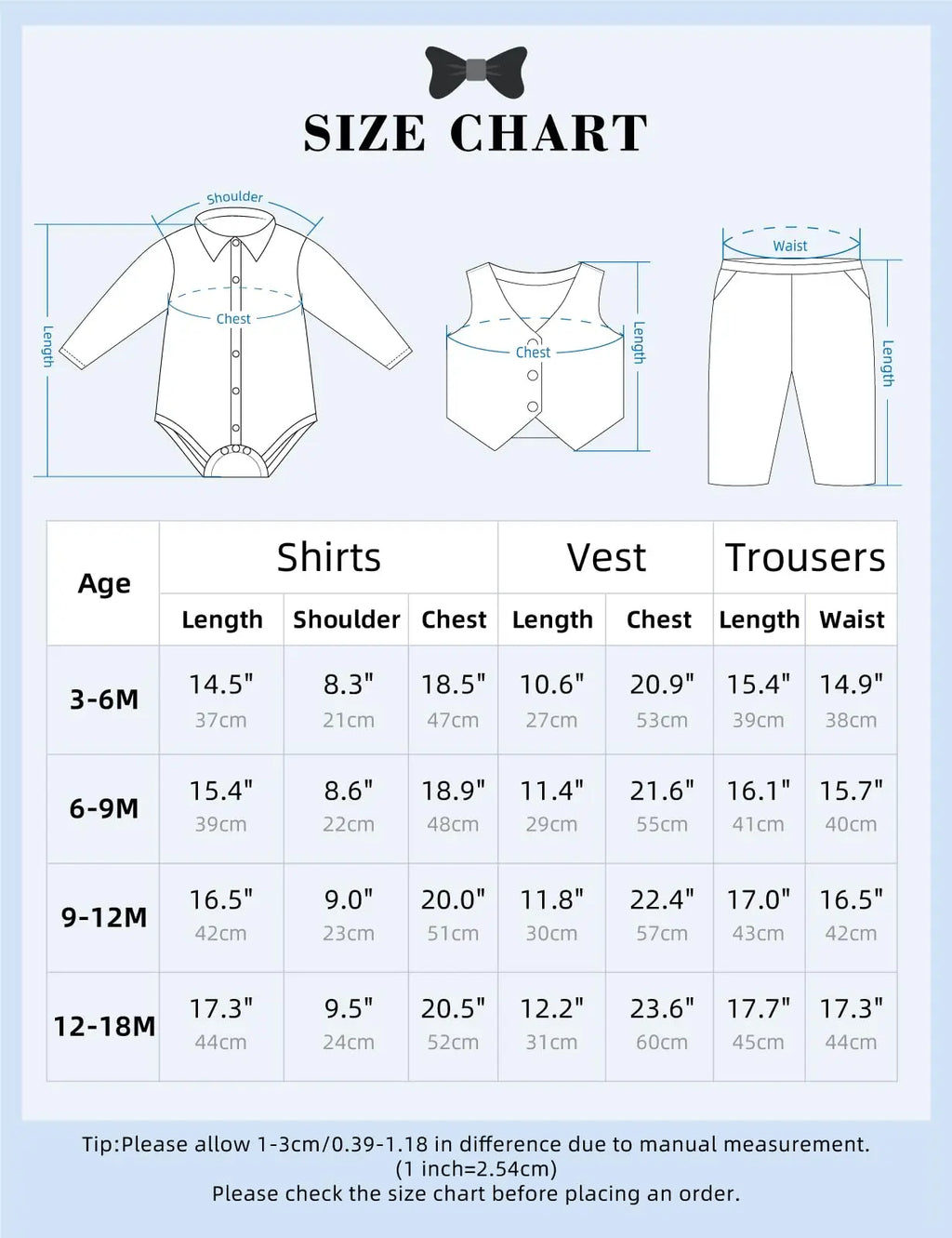 Baby Boys’ Formal Bodysuit, Vest & Trouser Set with Bow Tie – 3–18 Months