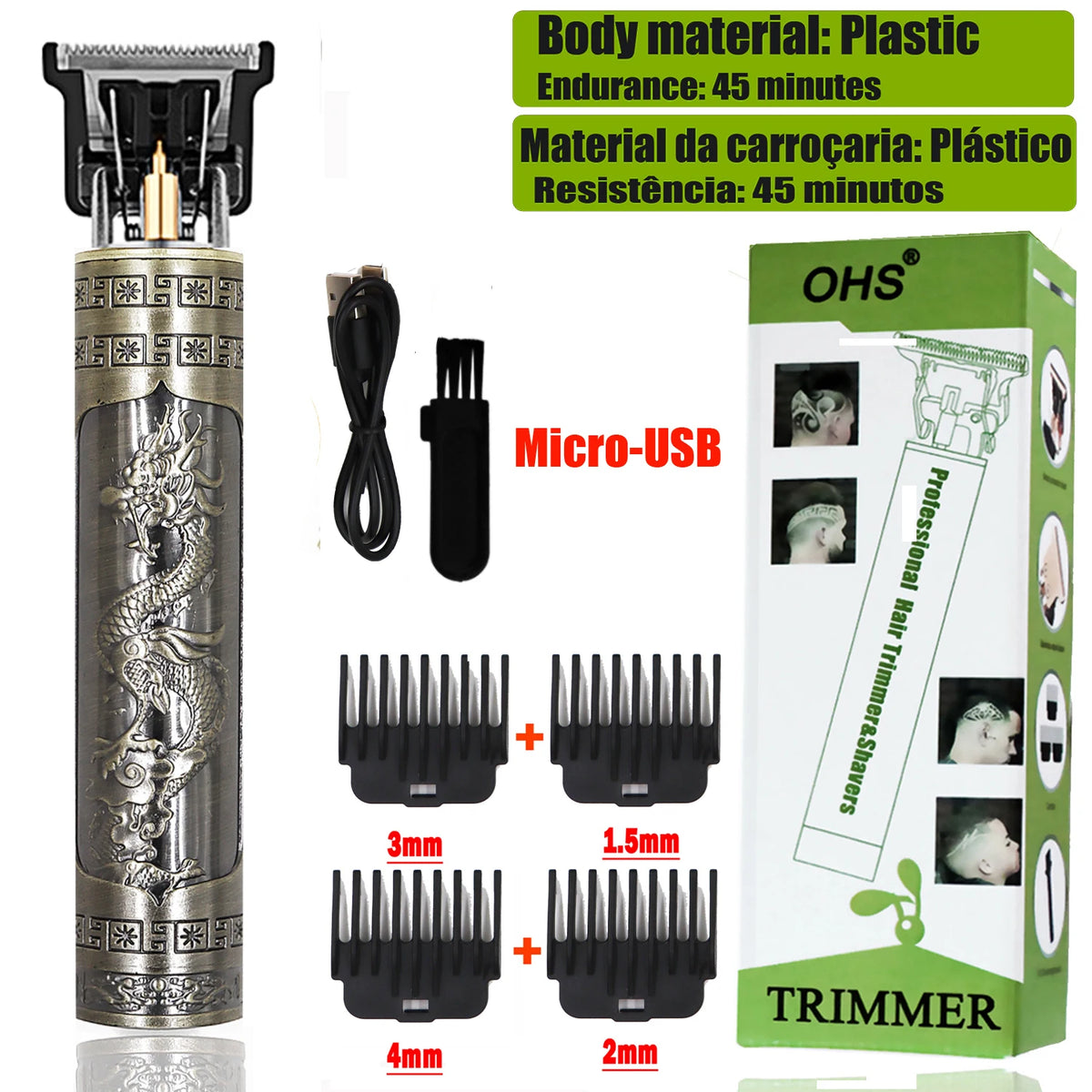 OHS T9 Rechargeable Hair & Beard Detail Trimmer – Dragon & Buddha Styles