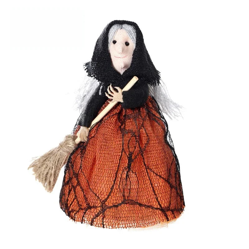 Halloween Tabletop Witch with Broom – Black or Orange