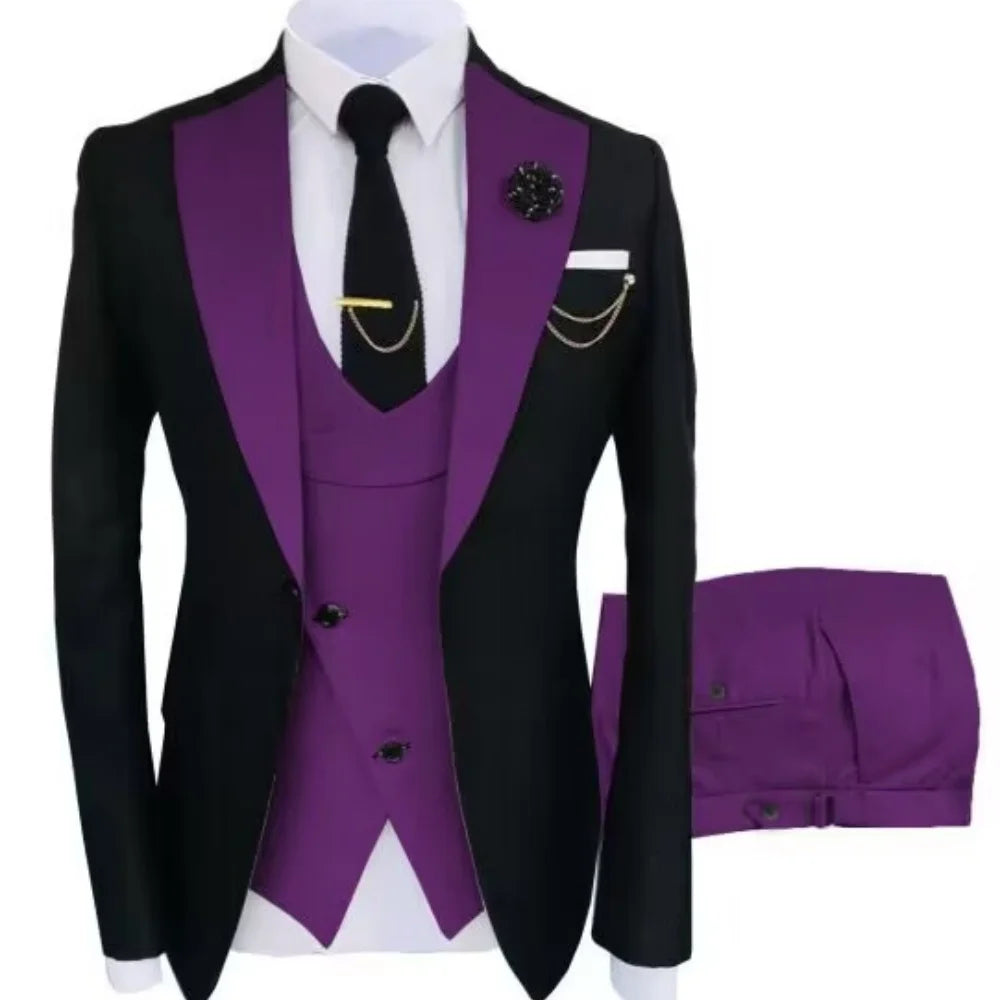 Men's Contrast-Lapel Formal Suit for Weddings & Prom