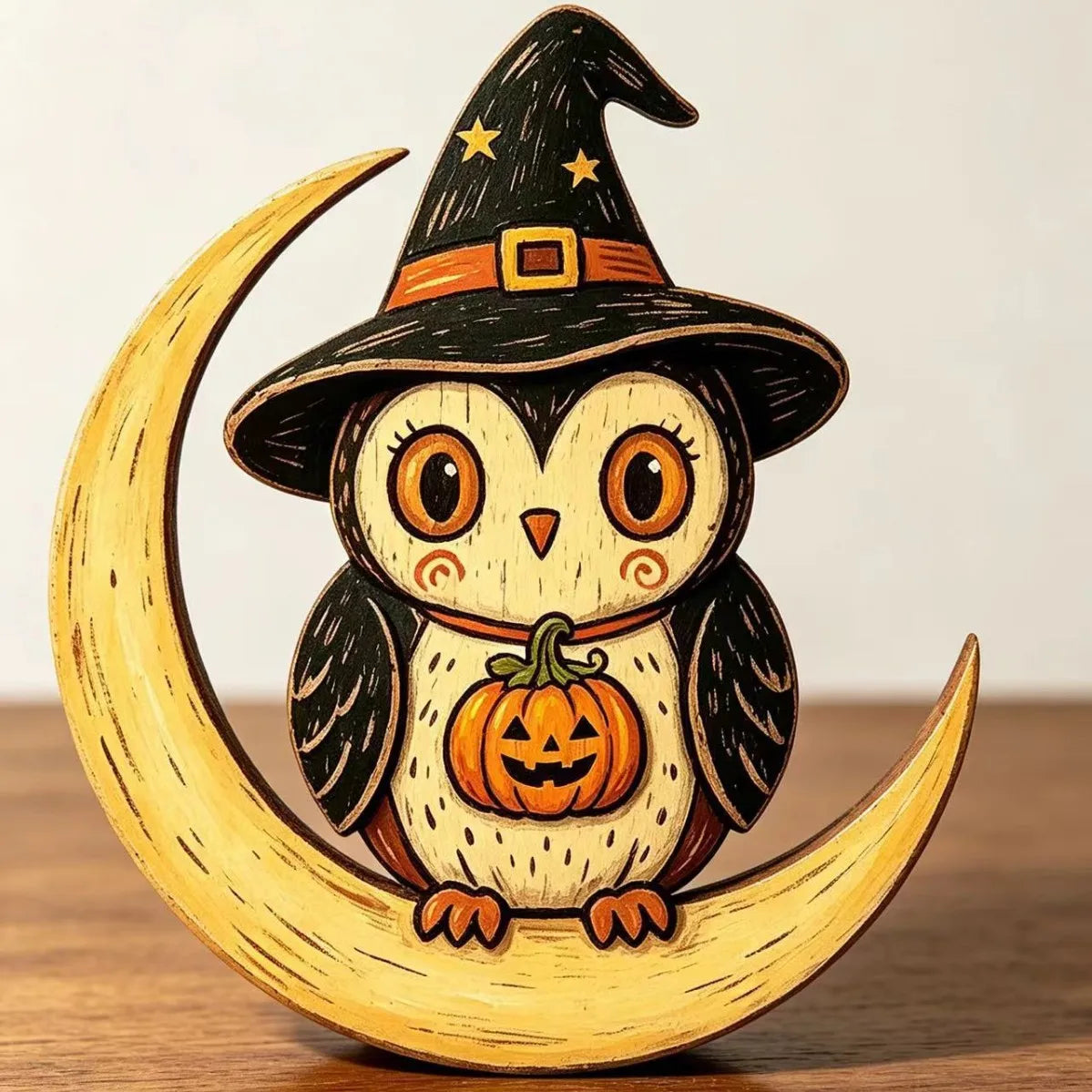 Wooden Halloween Tabletop Figures – Owl, Ghost, Pumpkin & Cat
