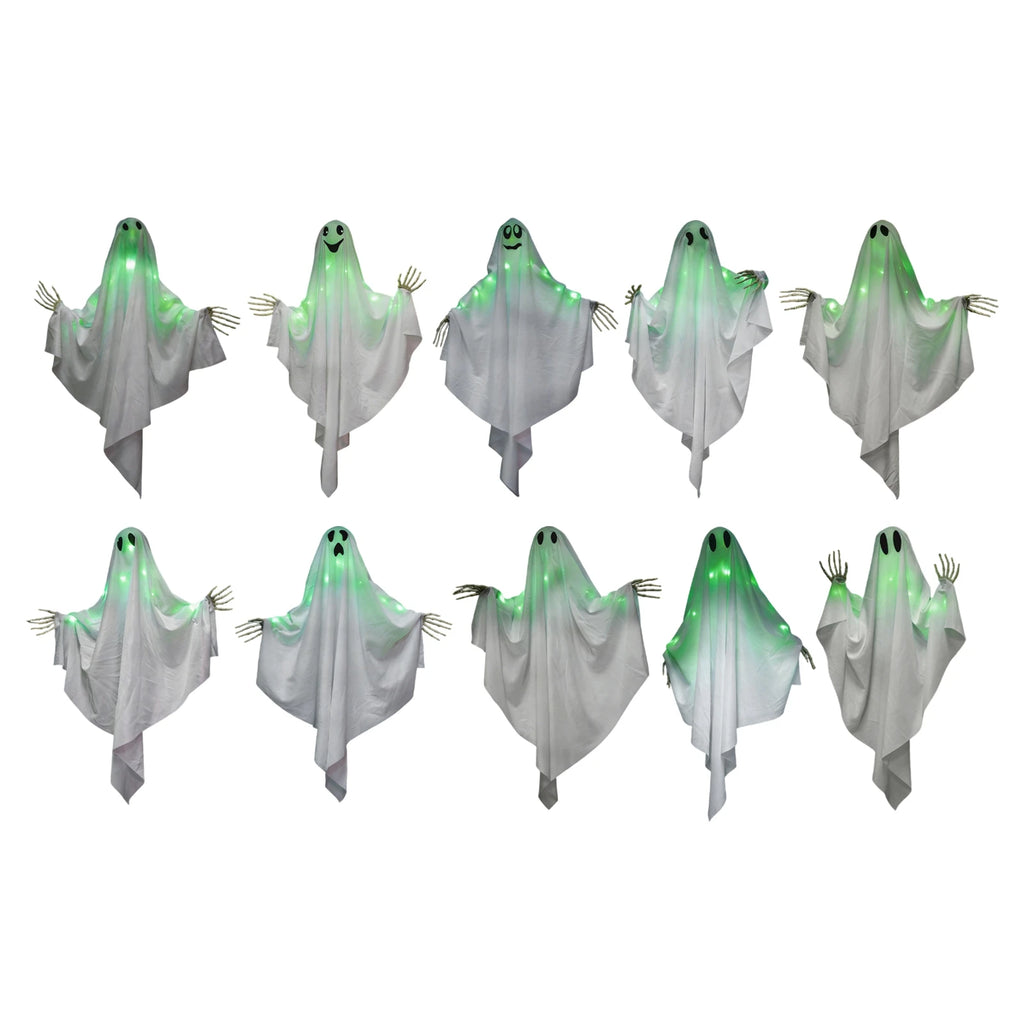 Green Light-Up Hanging Halloween Ghost – Skeleton Hands