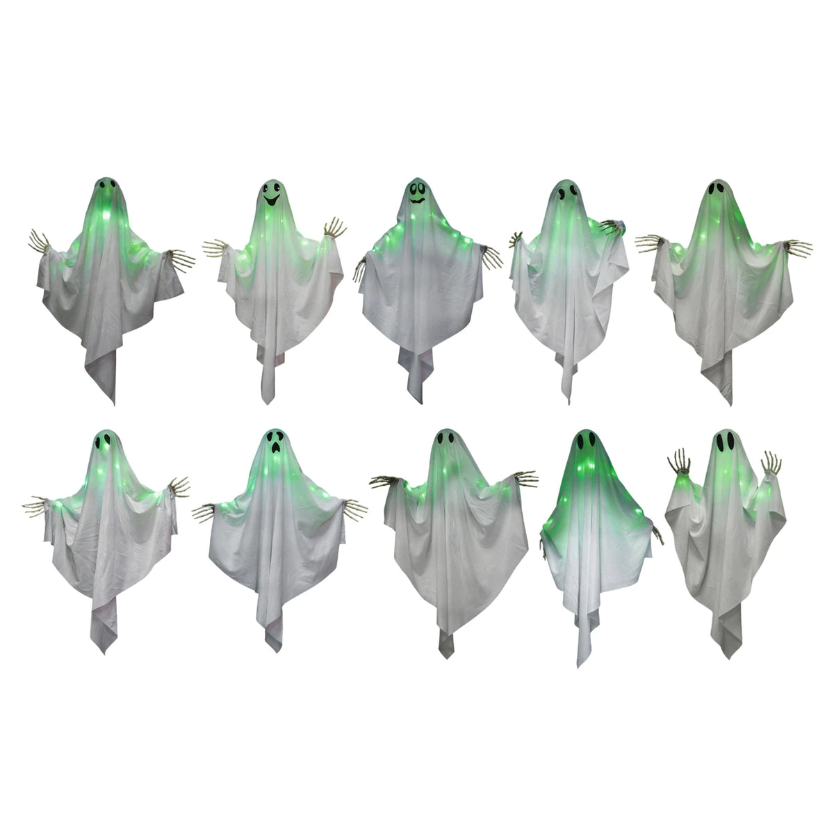 Green Light-Up Hanging Halloween Ghost – Skeleton Hands