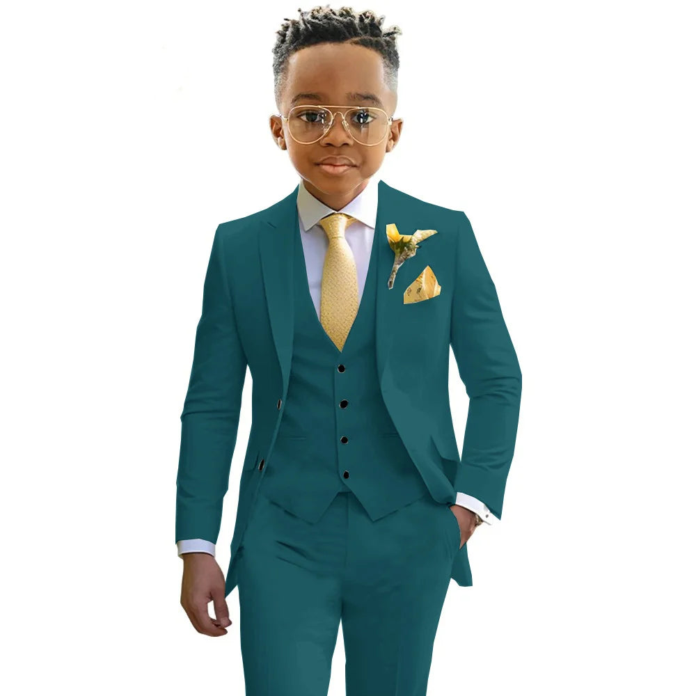 Boys’ 3-Piece Formal Suit Set – Jacket, Vest & Trousers, 2T–20T
