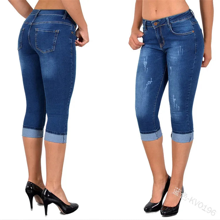 Mid-Rise Stretch Capri Jeans – S to 5XL