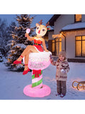 6FT Christmas Inflatable Reindeer Lady in Cocktail Glass Outdoor Decoration Reindeer Blow Up Christmas Decorations Party Ornament with Built‑in LED Light for Xmas Yard Garden Bar Holiday Decor