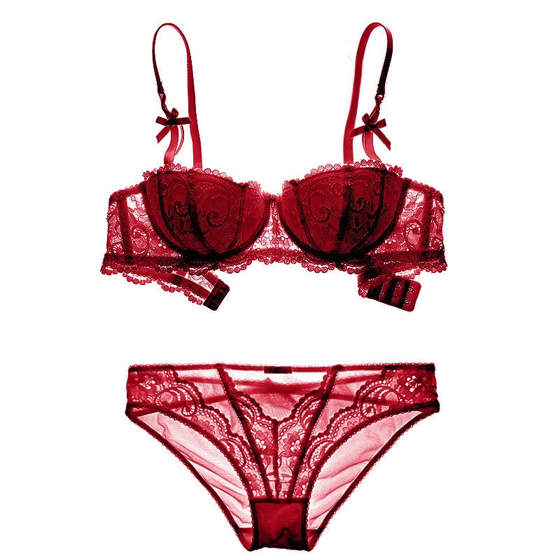 Floral Lace Push Up Bra Set with Panties and Garter