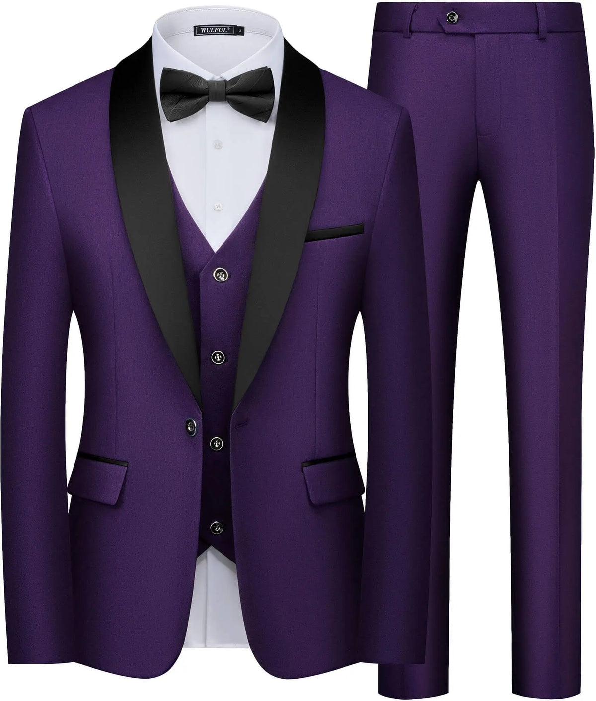 Men's 3 Piece Tuxedo Suit Set Shawl Lapel One Button Slim Fit Blazer Vest Pants Wedding Groom Prom Formal Party Business Outfit