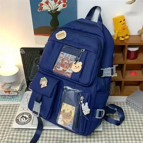 Colorblock School Backpack with Clear Display Pockets