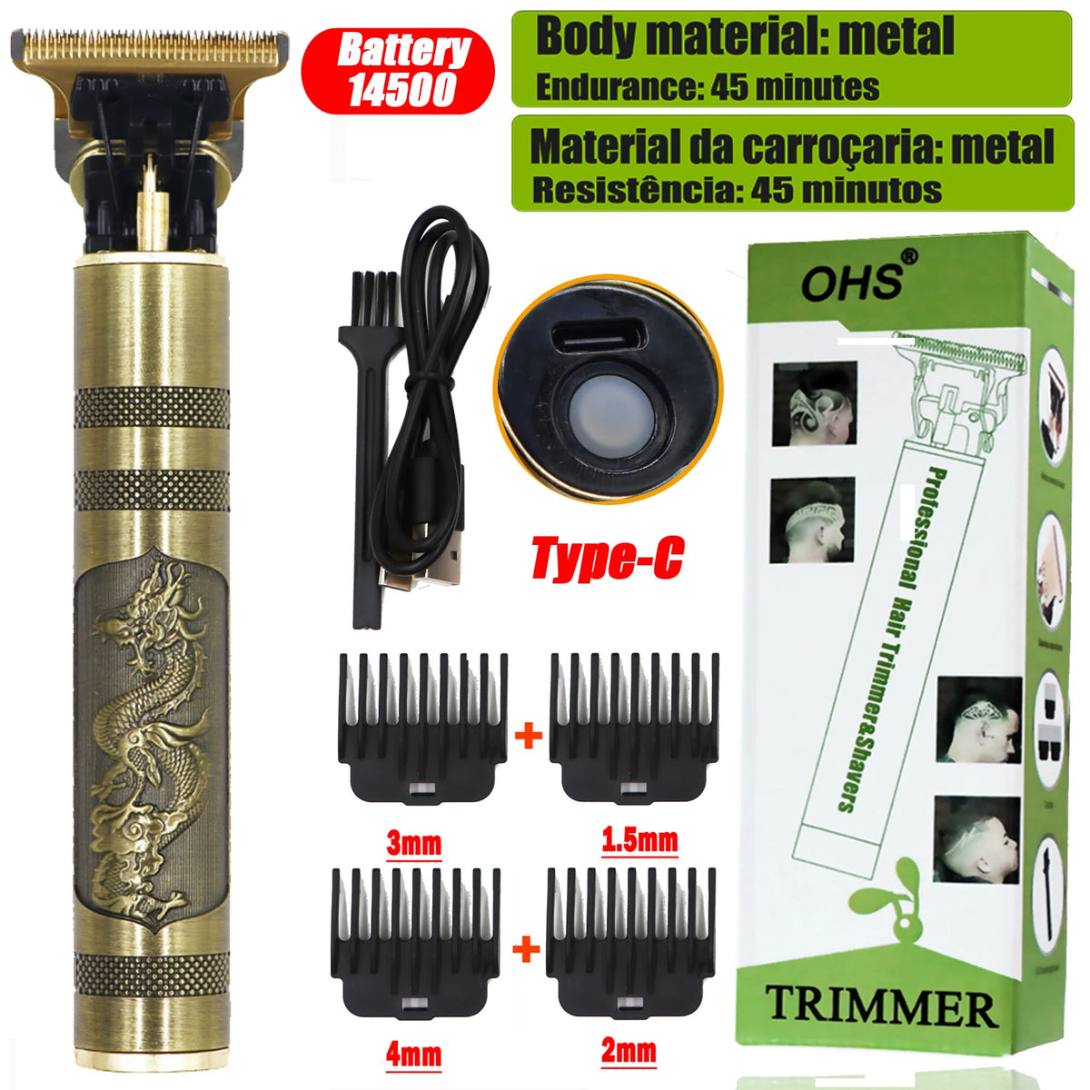 OHS T9 Rechargeable Hair & Beard Detail Trimmer – Dragon & Buddha Styles