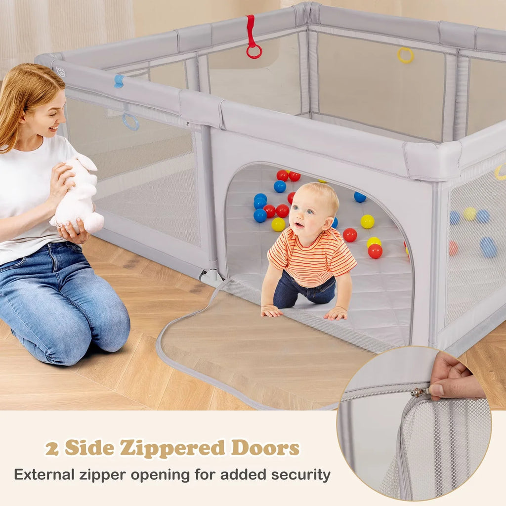 Mesh Baby Playpen with Zippered Access Doors