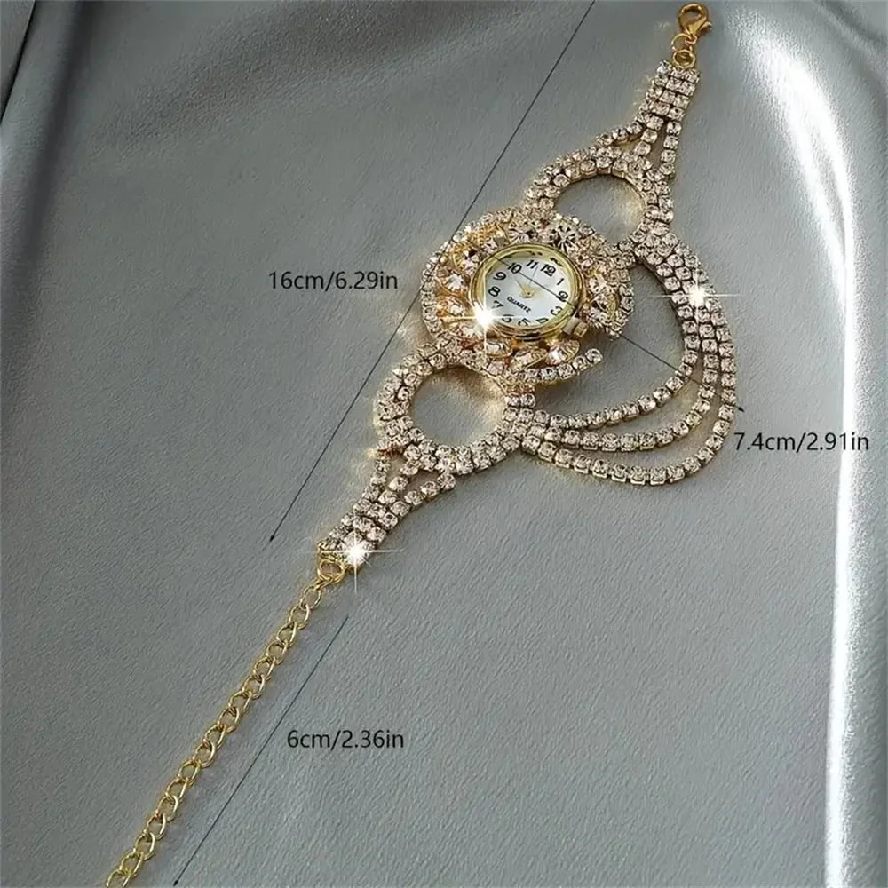 Women’s Sparkling Round Quartz Bracelet Watch – Gold or Silver