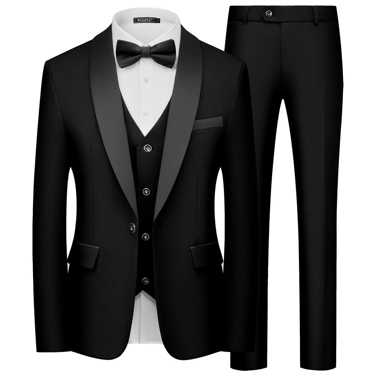 Men's 3 Piece Tuxedo Suit Set Shawl Lapel One Button Slim Fit Blazer Vest Pants Wedding Groom Prom Formal Party Business Outfit