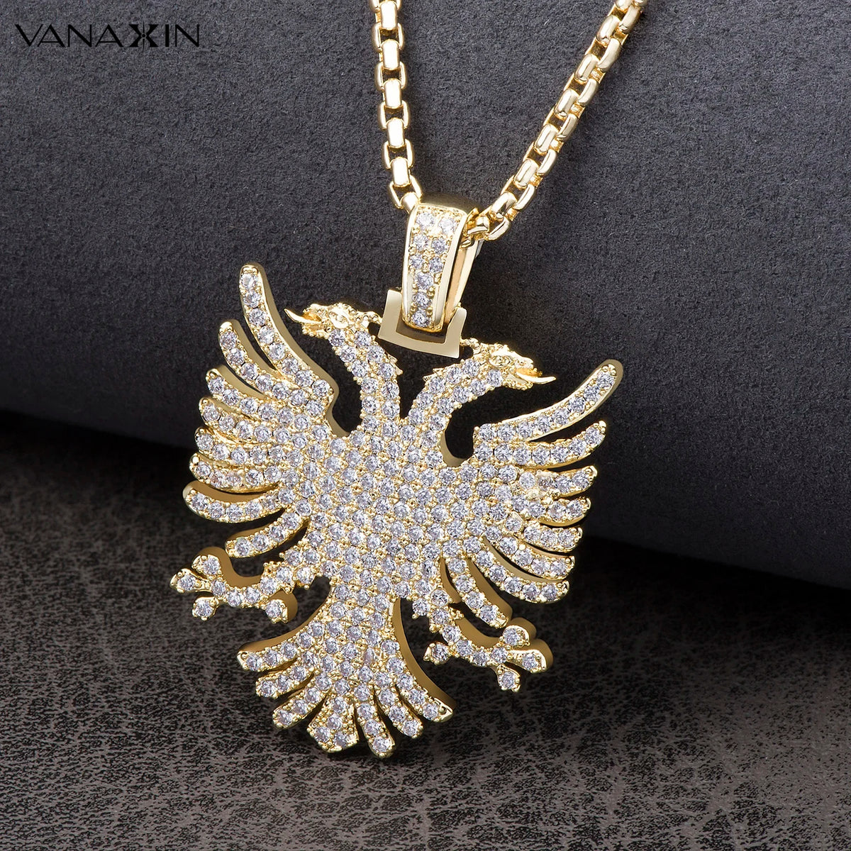 Albanian Double-Headed Eagle Cubic Zirconia Pendant Necklace