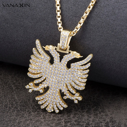 Albanian Double-Headed Eagle Cubic Zirconia Pendant Necklace