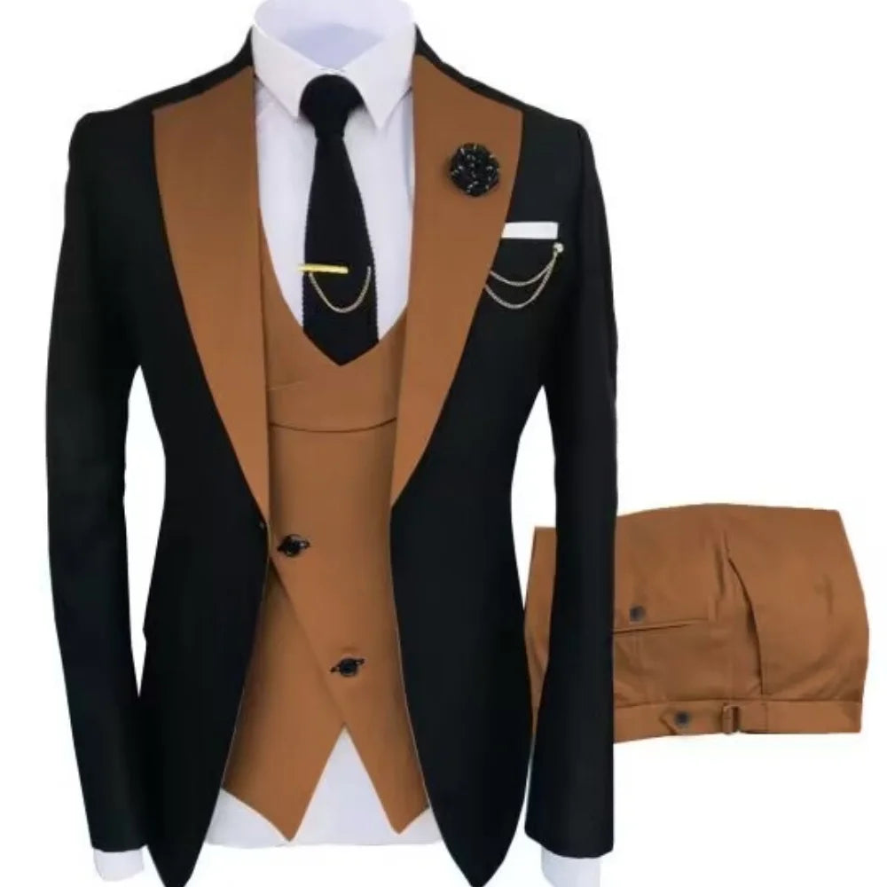 Men's Contrast-Lapel Formal Suit for Weddings & Prom