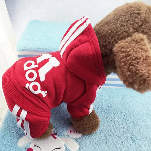 Hooded Dog Jumpsuit with Stripes & Bone Graphic
