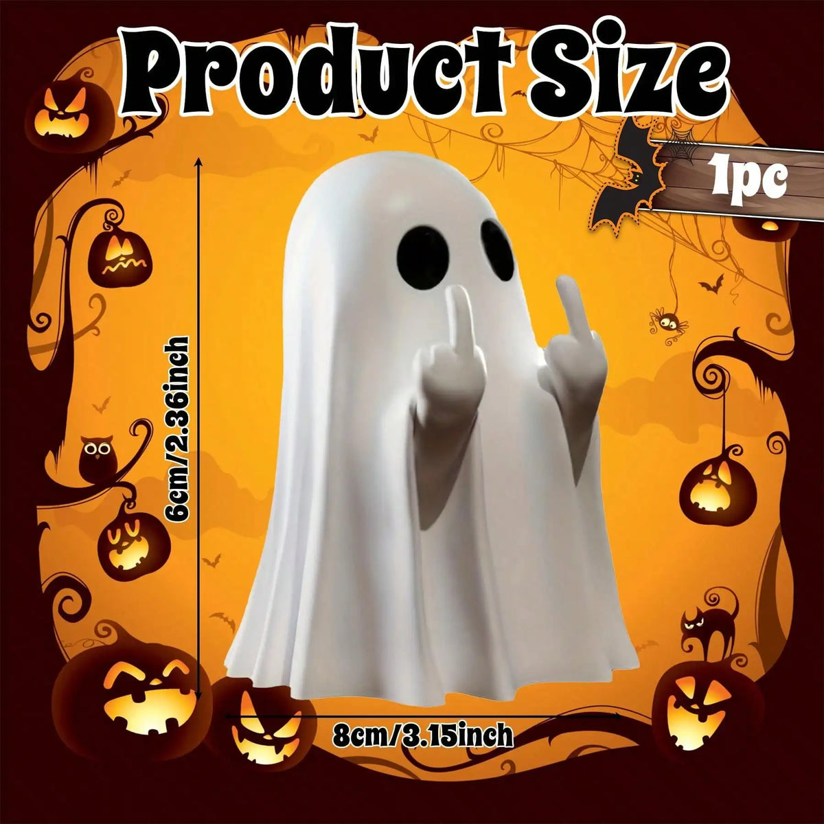 Cheeky Middle-Finger Ghost Halloween Figurine