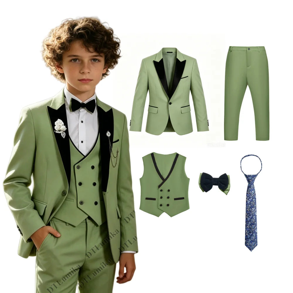 Boys’ 5-Piece Formal Suit Set with Bow Tie & Necktie – 3T–14T