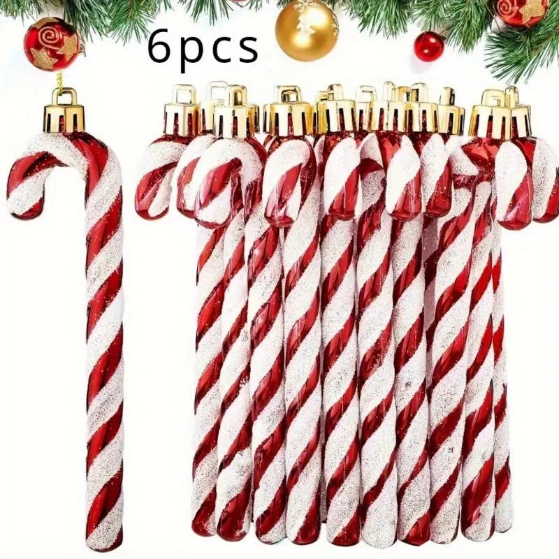 Glitter Candy Cane Christmas Ornaments – Set of 6