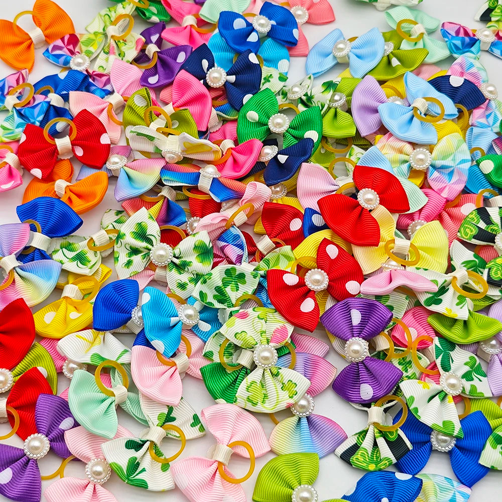 Dog Hair Bows with Elastic Bands – Mixed 10-Pack