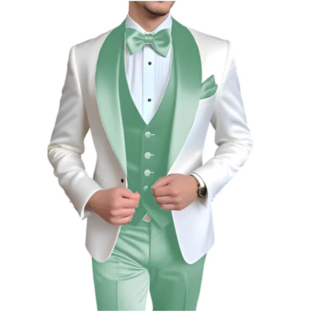 Customized Men's 3-Piece Tuxedo with Shawl Lapel Smoking Suit Wedding Groomsmen Formal Party Blazer Vest Pants Ternos Masculinos