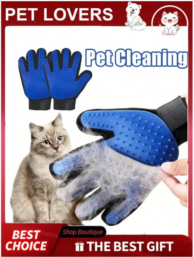 Blue Pet Grooming Gloves – Single Glove or 3-Piece Kit