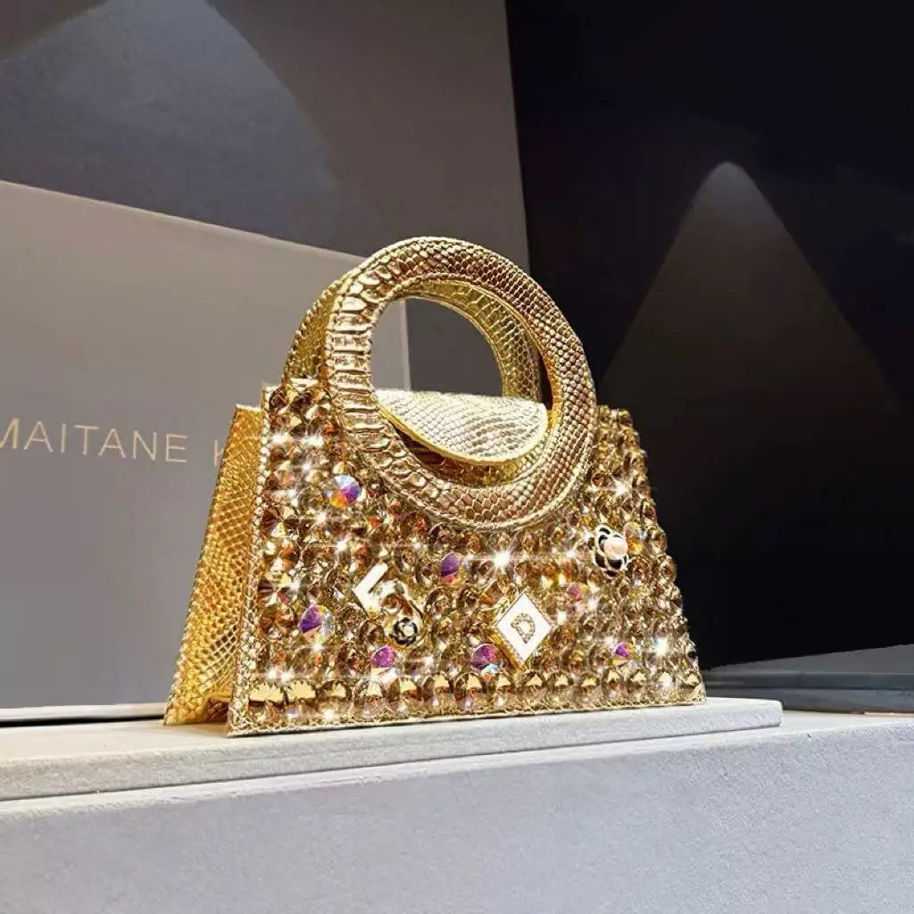 Women's Rhinestone Ring-Handle Evening Handbag