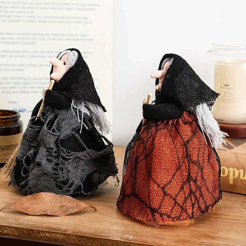 Halloween Tabletop Witch with Broom – Black or Orange