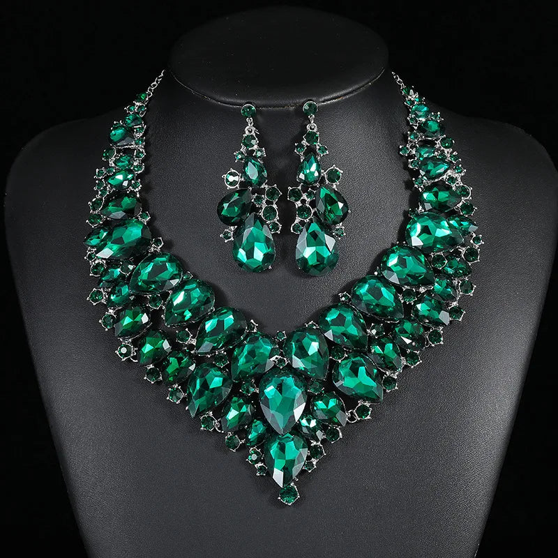 Teardrop Crystal Statement Necklace and Earrings Set
