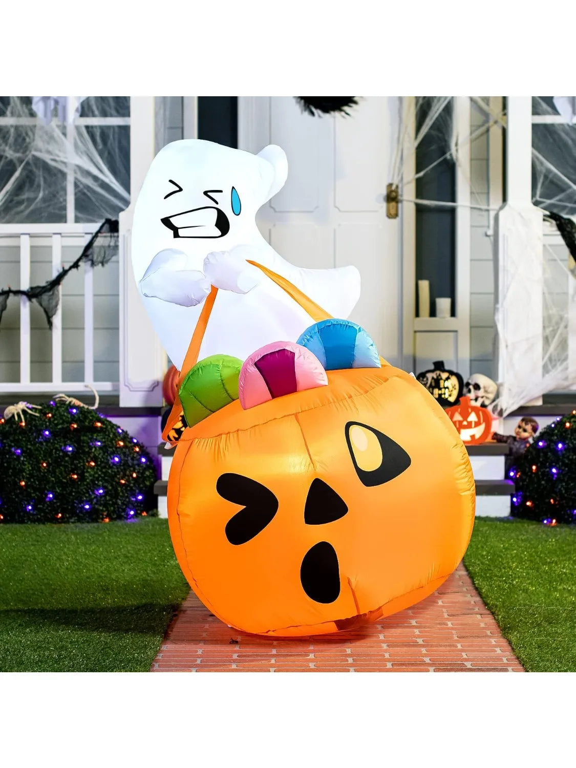 5-Foot LED Halloween Inflatable Ghost with Pumpkin Candy Bag