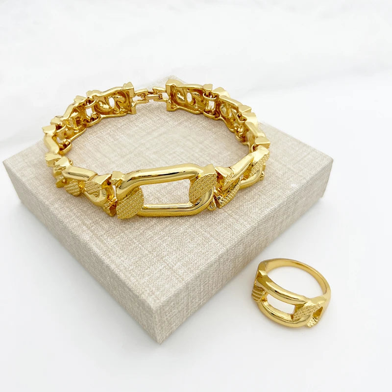 Gold-Tone Rectangular-Link Four-Piece Jewelry Set