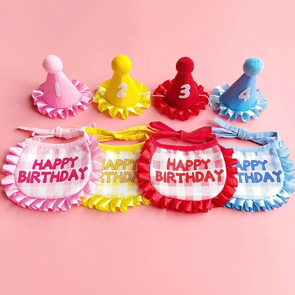 Pet Birthday Hats & Ruffled Bibs – Sets or Separates