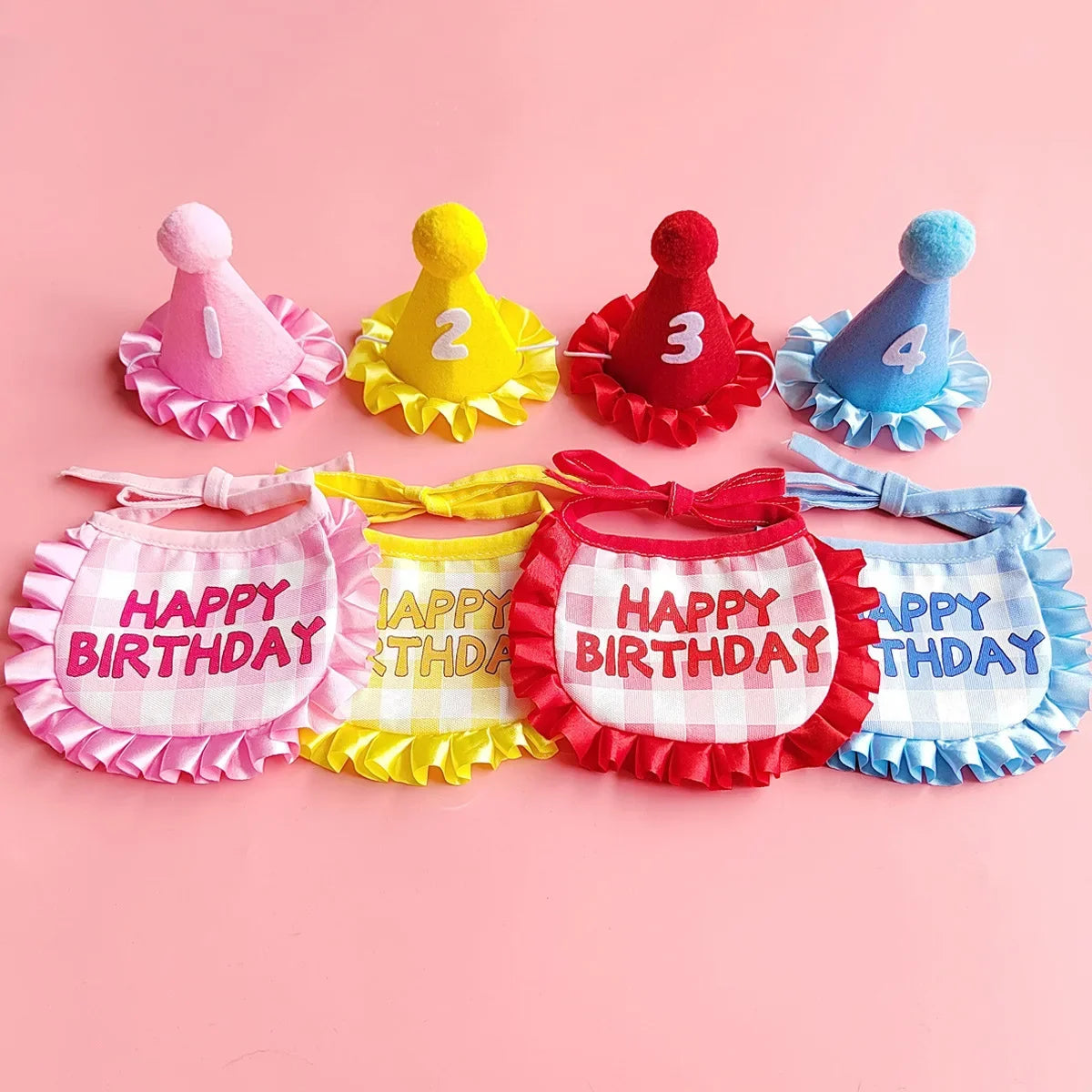 Pet Birthday Hats & Ruffled Bibs – Sets or Separates