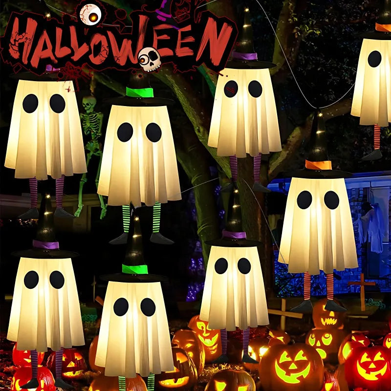 Light-Up Hanging Halloween Ghost with Witch Hat – One Piece