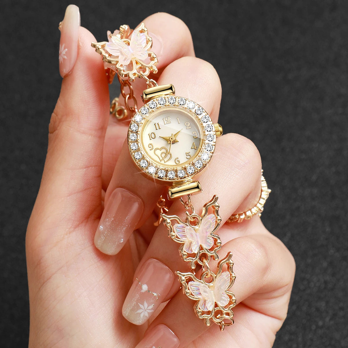 Women’s Rhinestone Butterfly Bracelet Watch – Pink or Green, No Box