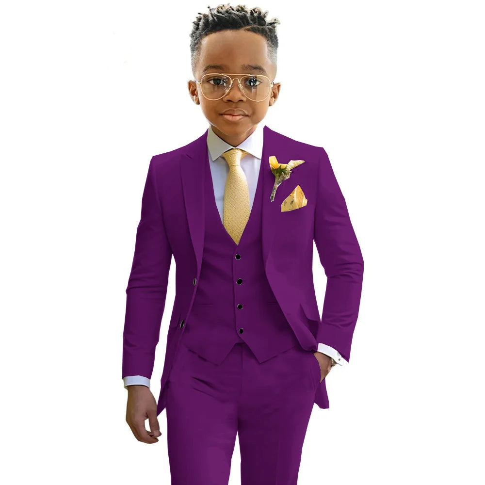 Boys’ 3-Piece Formal Suit Set – Jacket, Vest & Trousers, 2T–20T