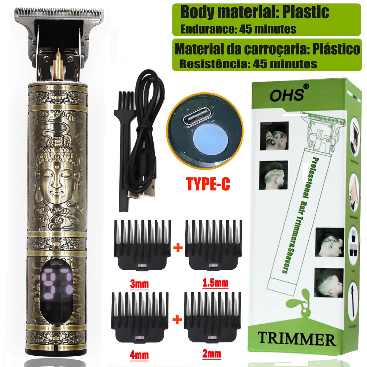 OHS T9 Rechargeable Hair & Beard Detail Trimmer – Dragon & Buddha Styles
