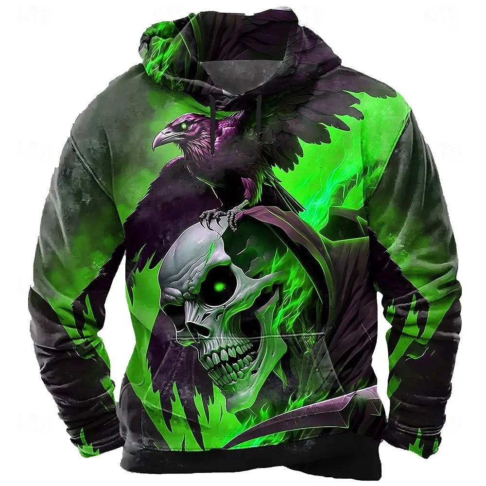 Men’s Skull & Raven Graphic Pullover Hoodie