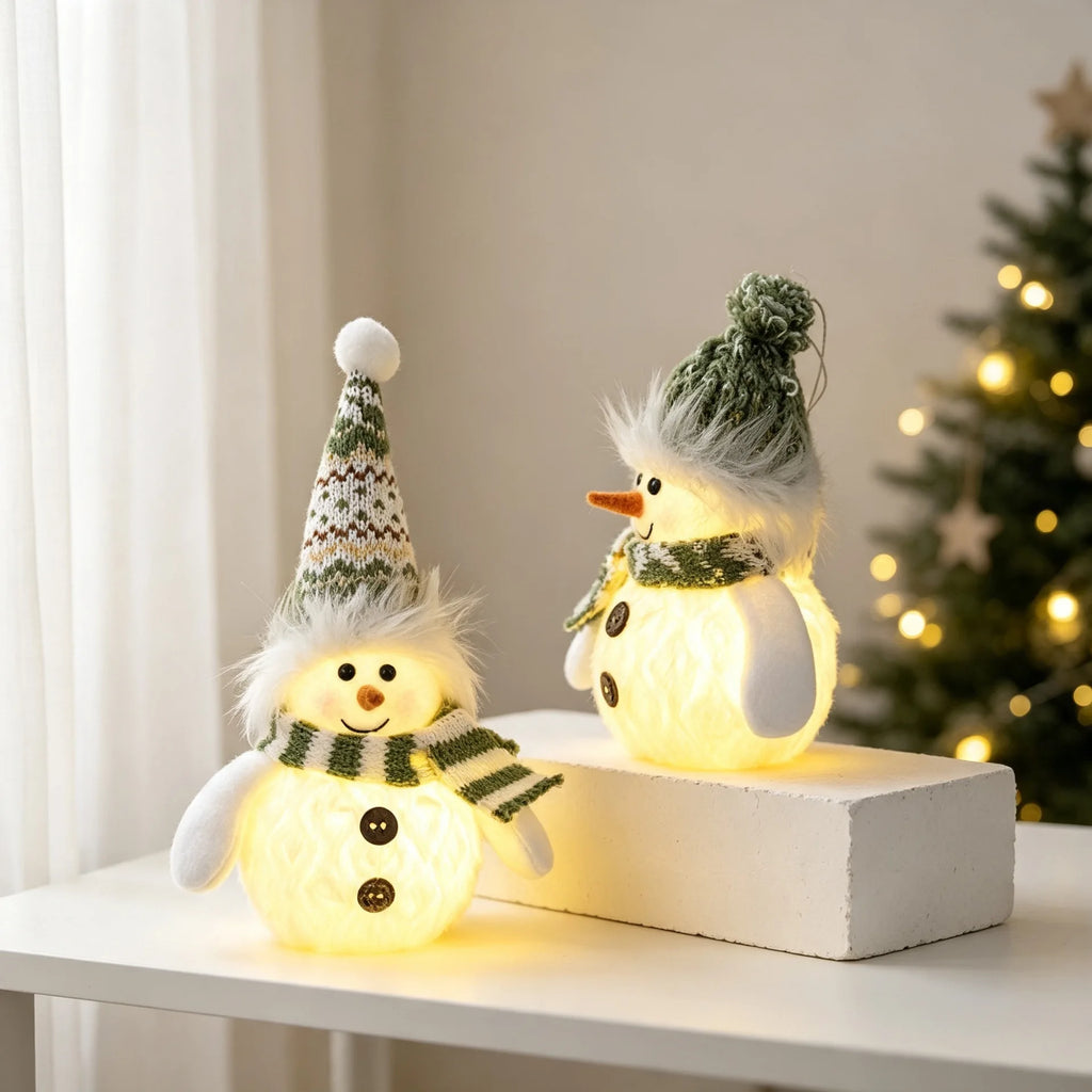 Light-Up Christmas Snowman – Knitted Hat & Scarf