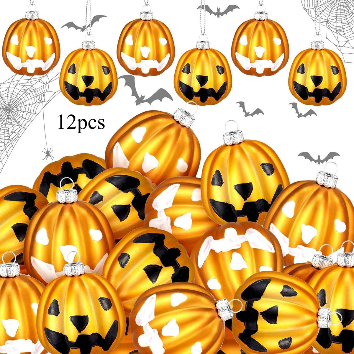 Halloween Ghost & Pumpkin Hanging Ornaments – 12 Pieces