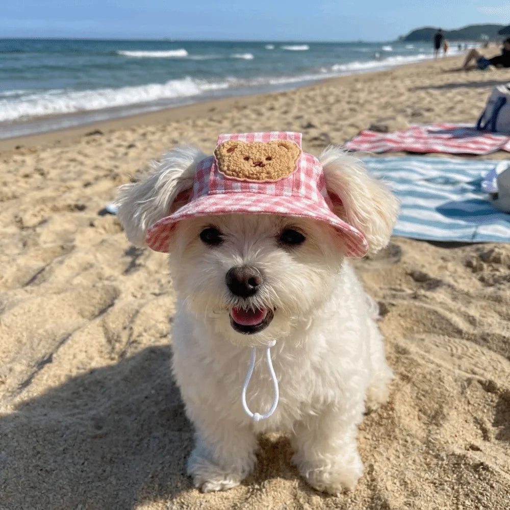 Gingham Dog Bucket Hat with Ear Openings