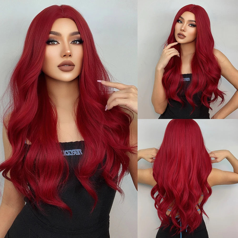 Long Wavy Middle-Part Synthetic Wig, Ombre Colors