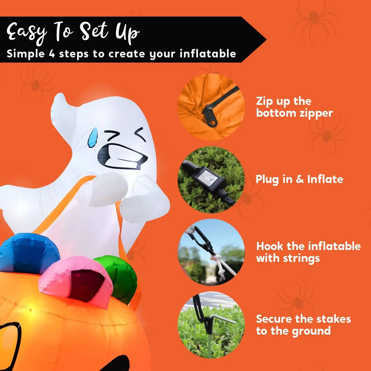 5-Foot LED Halloween Inflatable Ghost with Pumpkin Candy Bag