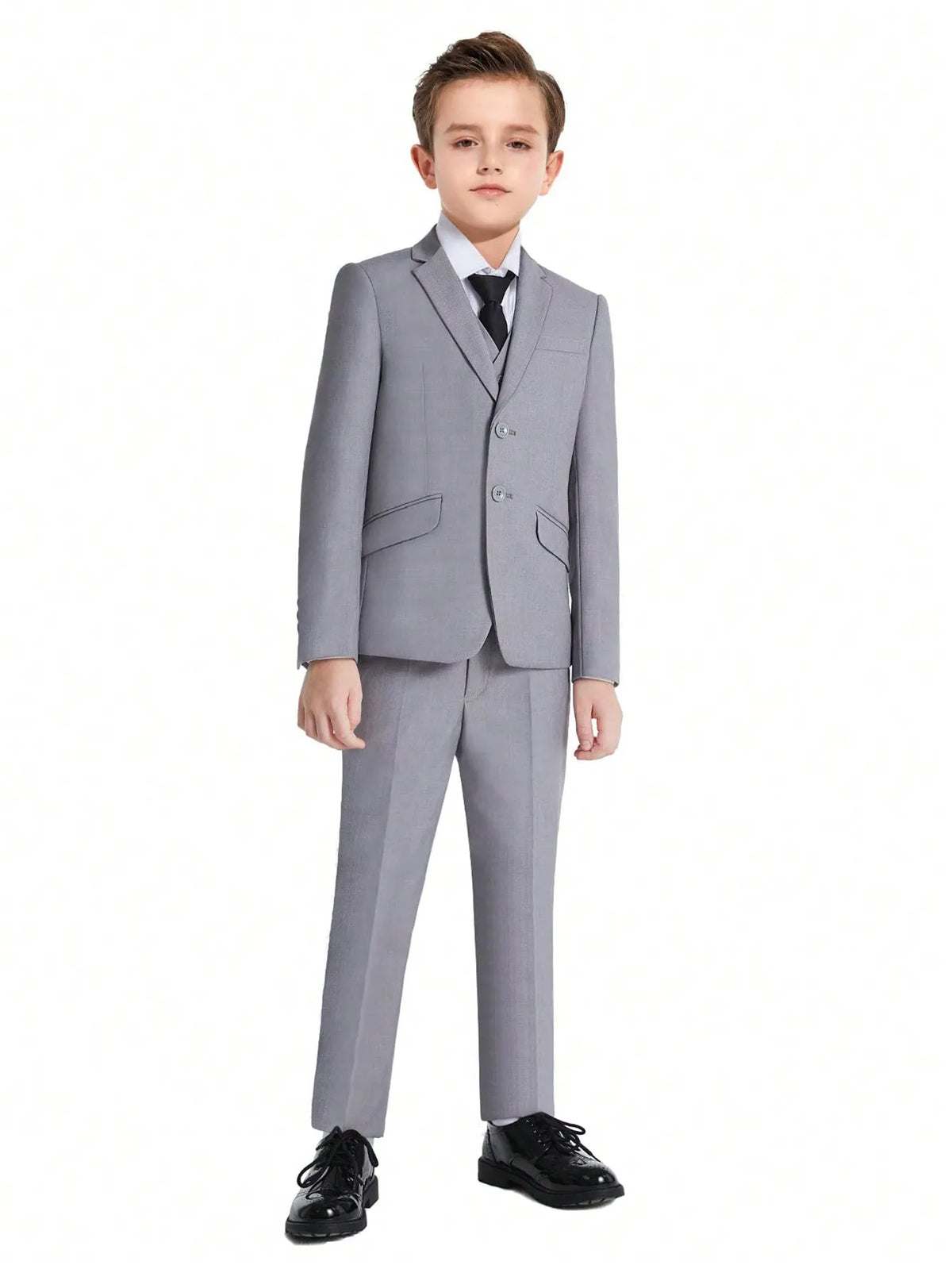 Boys’ 5-Piece Slim-Fit Formal Suit Set – Jacket, Vest, Trousers, Shirt & Tie