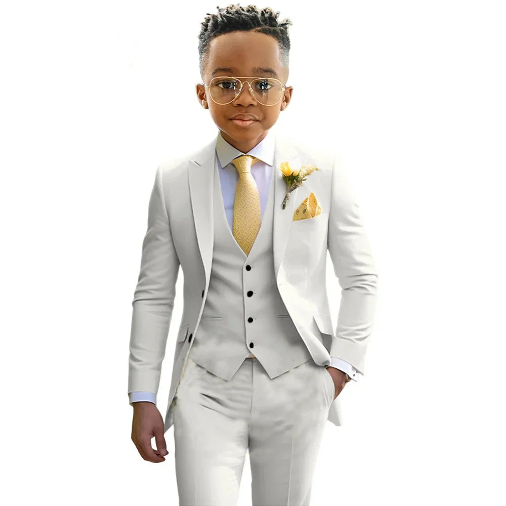Boys’ 3-Piece Formal Suit Set – Jacket, Vest & Trousers, 2T–20T