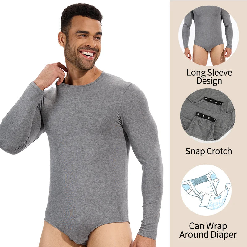 Men's Long-Sleeve Knit Bodysuit with Snap Closure
